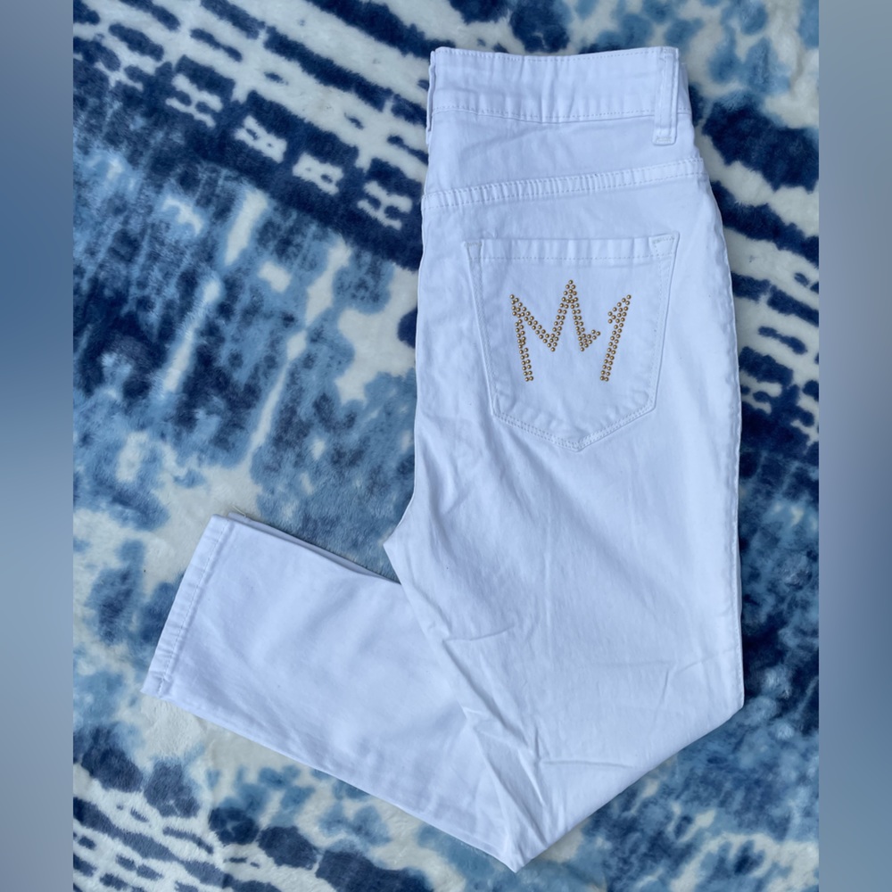 WOMENS NICKI MINAJ WHITE MID RISE WHITE SKINNY LEG CROPPED CAPRI PANTS size 7/8